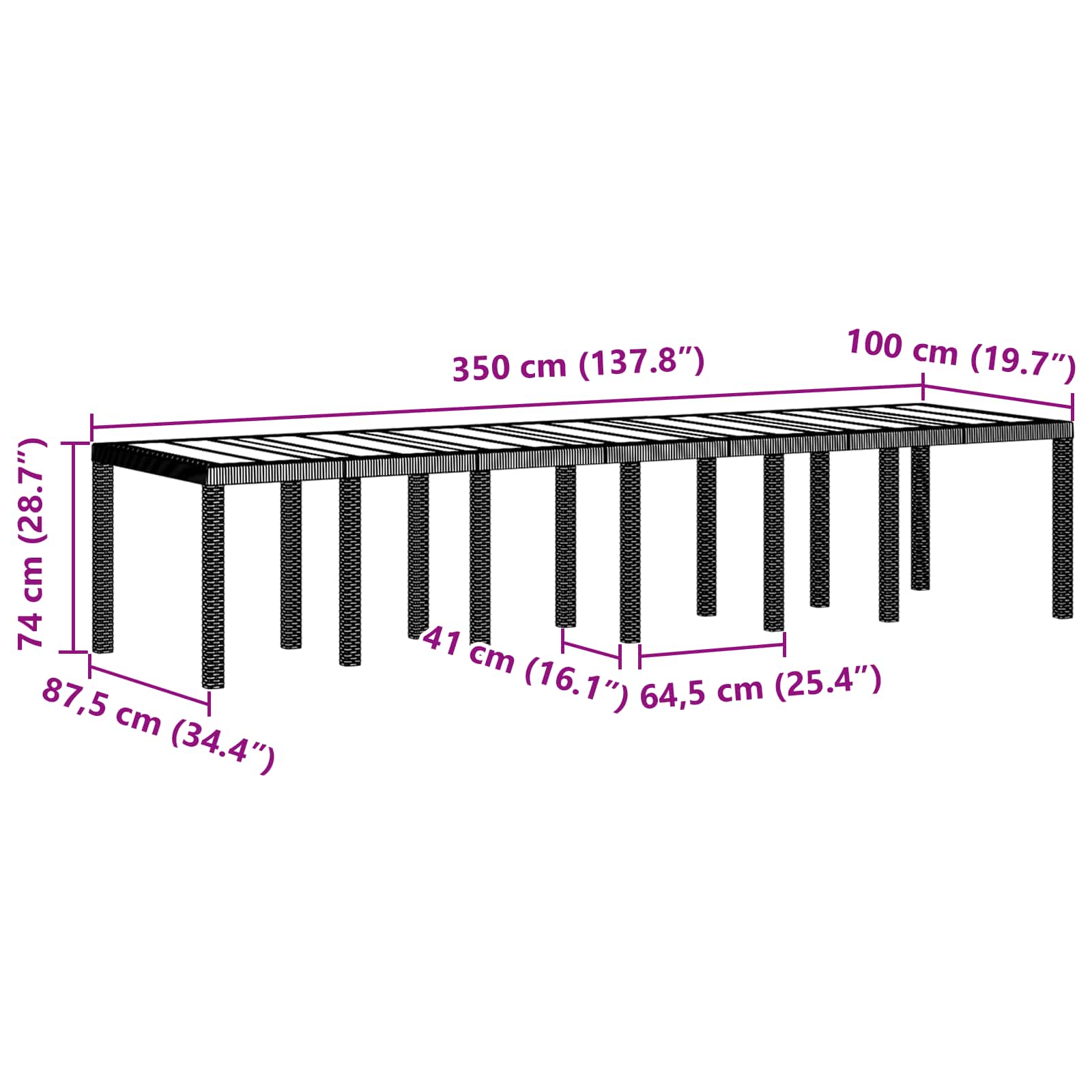 Gartentisch Anthrazit 350 x 100 x 74 cm Poly-Rattan