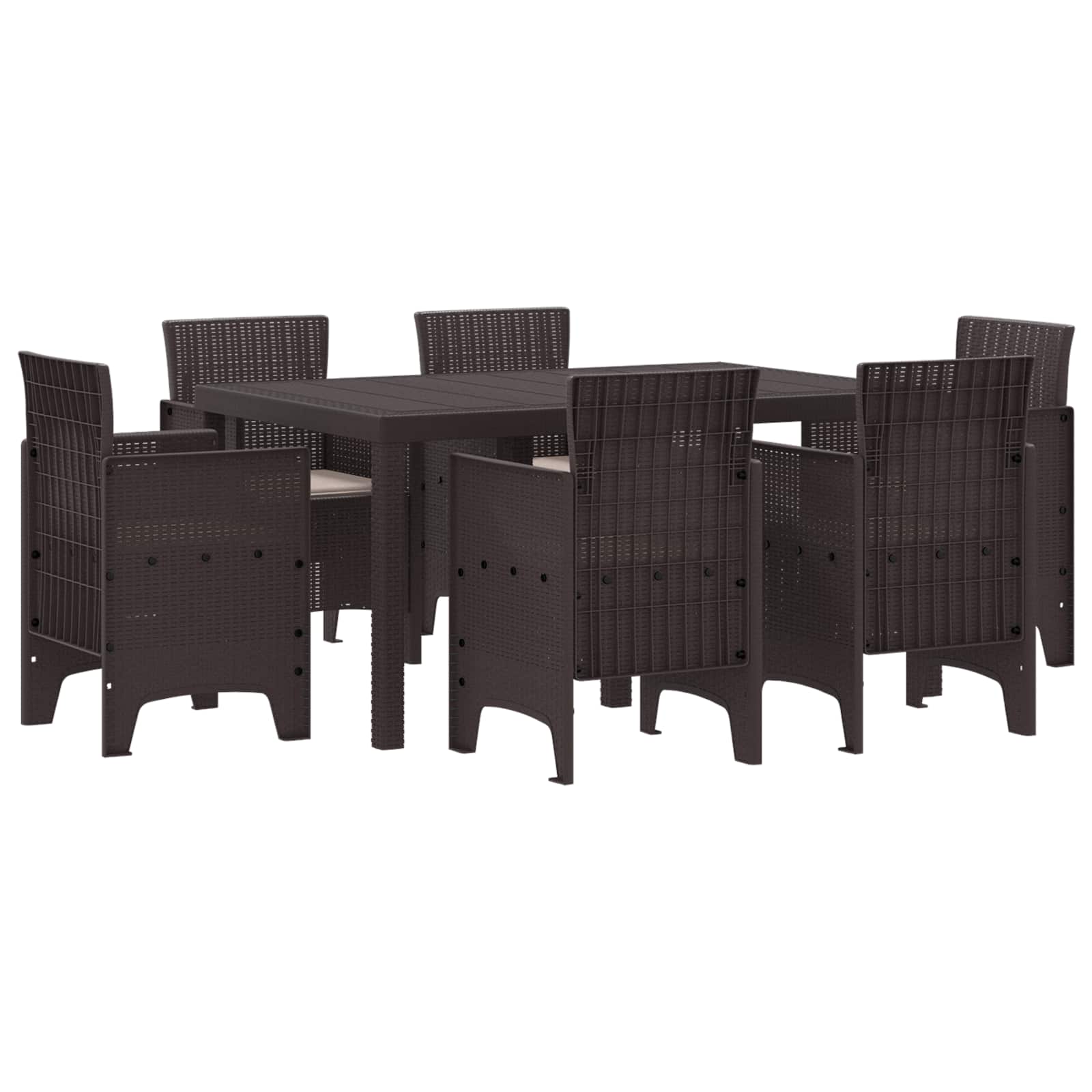 Garten Essgruppe 7 pcs Braun Polt Rattan