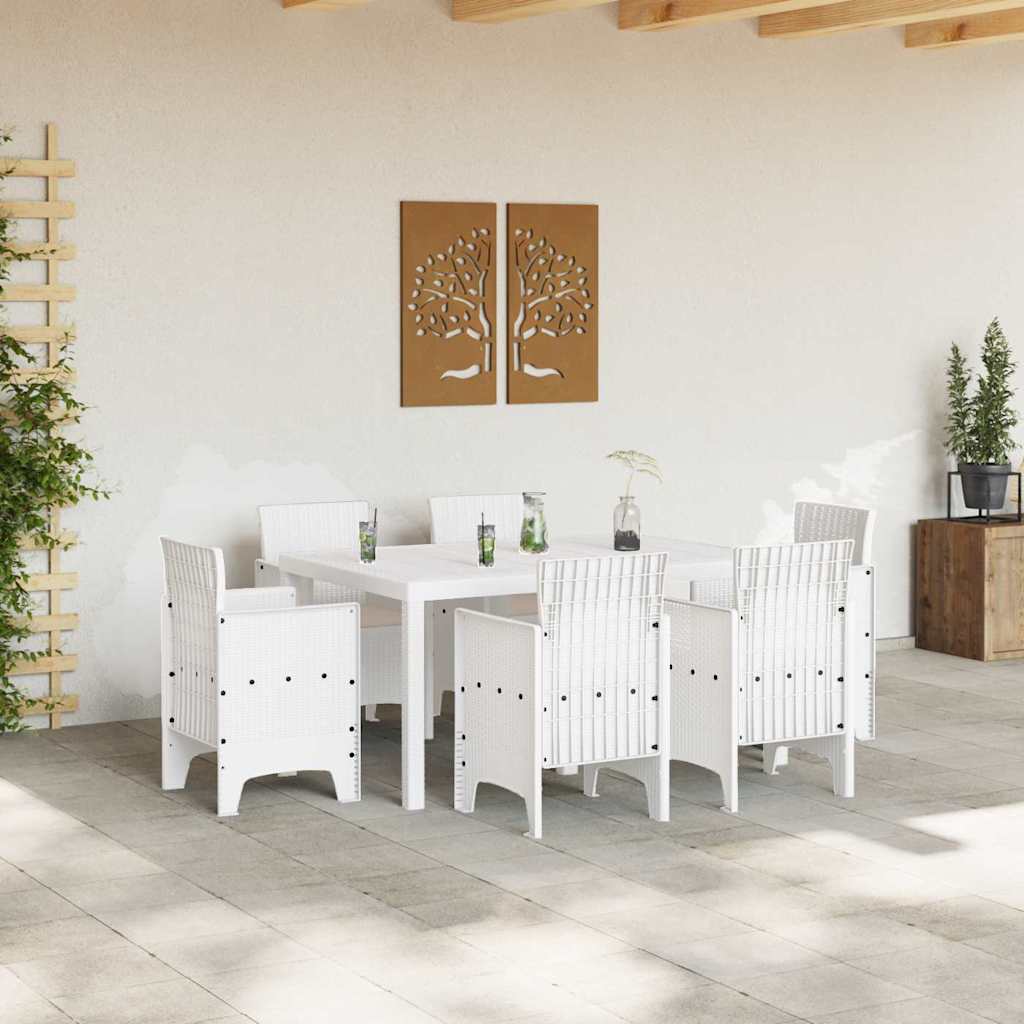 Garten Essgruppe 7 pcs Weiß Polt Rattan