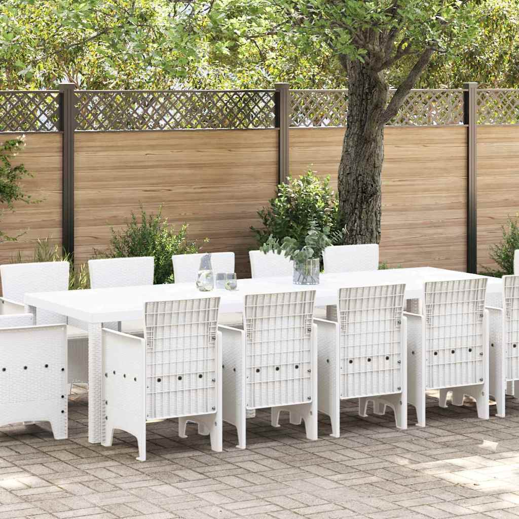 Garten Essgruppe 13 pcs Weiß Poly Rattan und Baumwolle