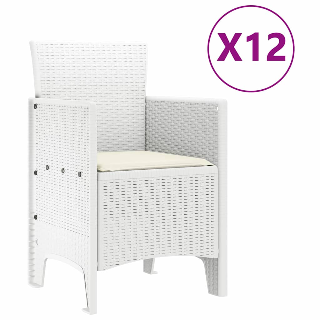 Garten Essgruppe 13 pcs Weiß Poly Rattan und Baumwolle