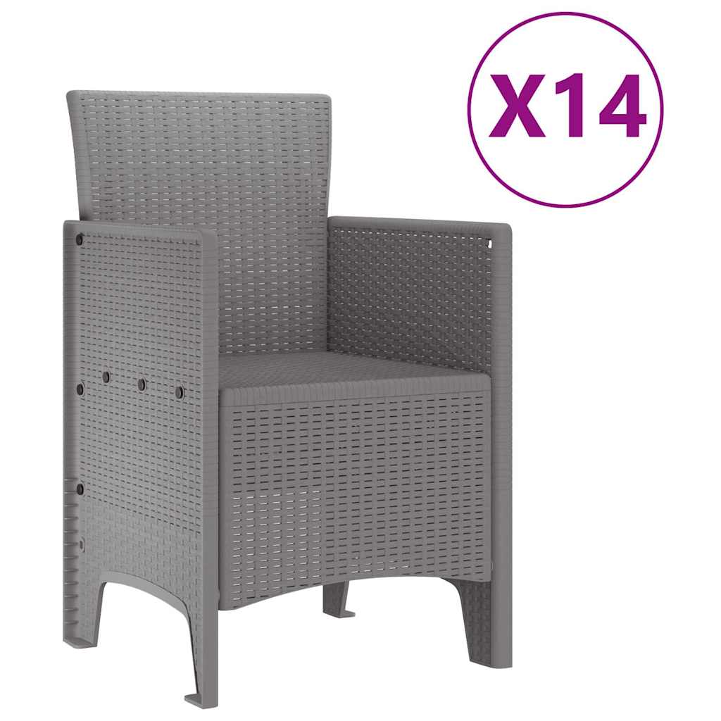 Garten Essgruppe 15 pcs Hellgrau Polt Rattan