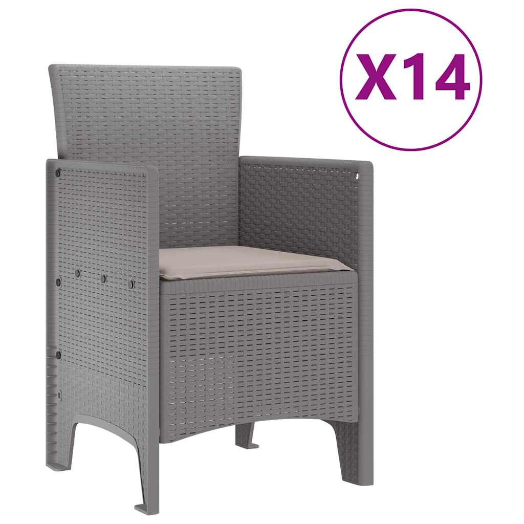 Garten Essgruppe 15 pcs Hellgrau Polt Rattan