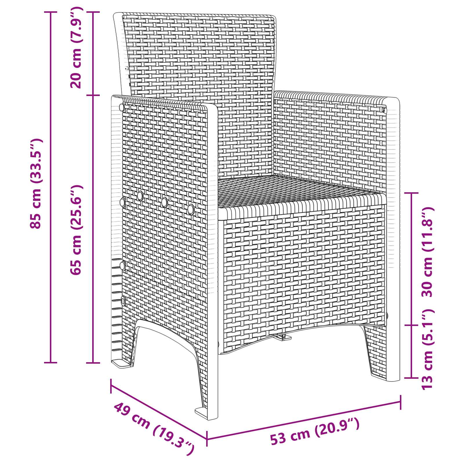 Garten Essgruppe 3 pcs Braun Polypropylen