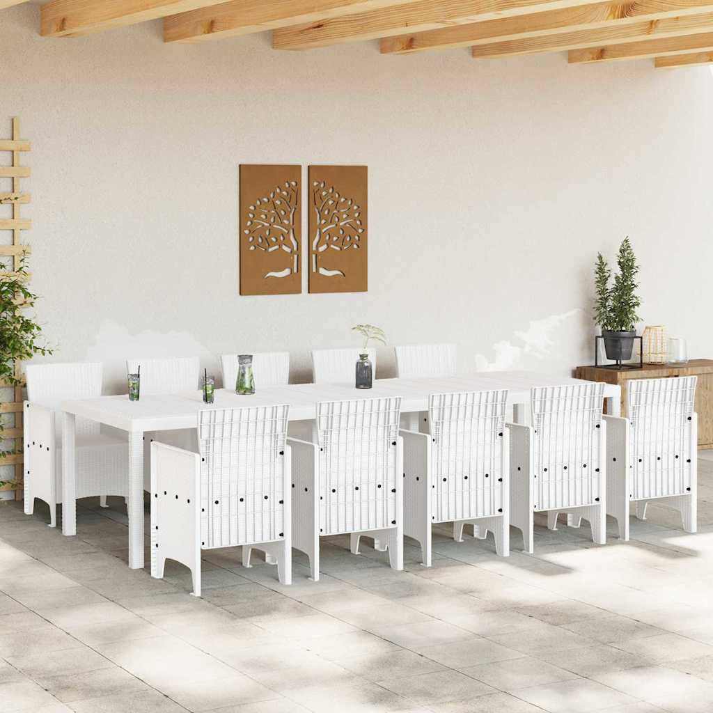Garten Essgruppe 11 pcs Weiß Rattan und Stahl