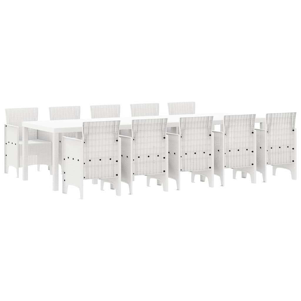 Garten Essgruppe 11 pcs Weiß Rattan und Stahl