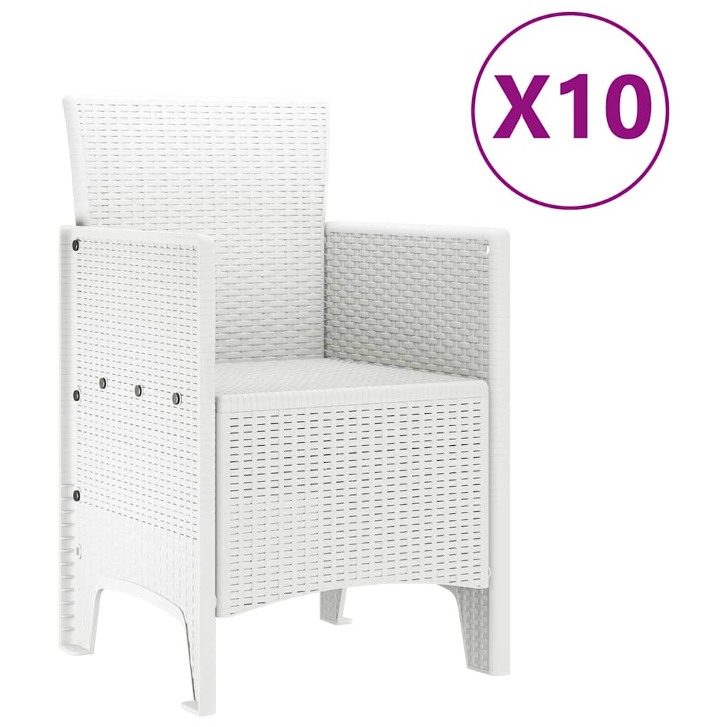 Garten Essgruppe 11 pcs Weiß Rattan und Stahl
