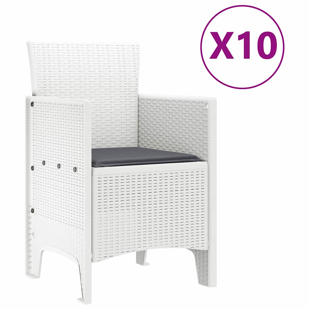 Garten Essgruppe 11 pcs Weiß Poly Rattan und Aluminium
