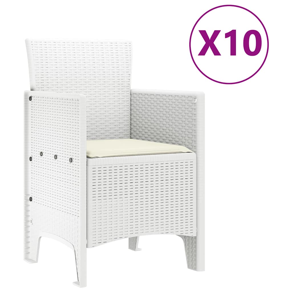 Garten Essgruppe mit Kissen 11 pcs Weiß Poly-Rattan und Stahl