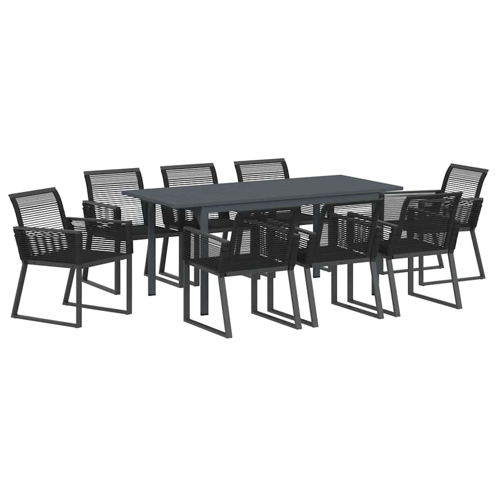 Garten Essgruppe 9 pcs Schwarz Poly-Rattan
