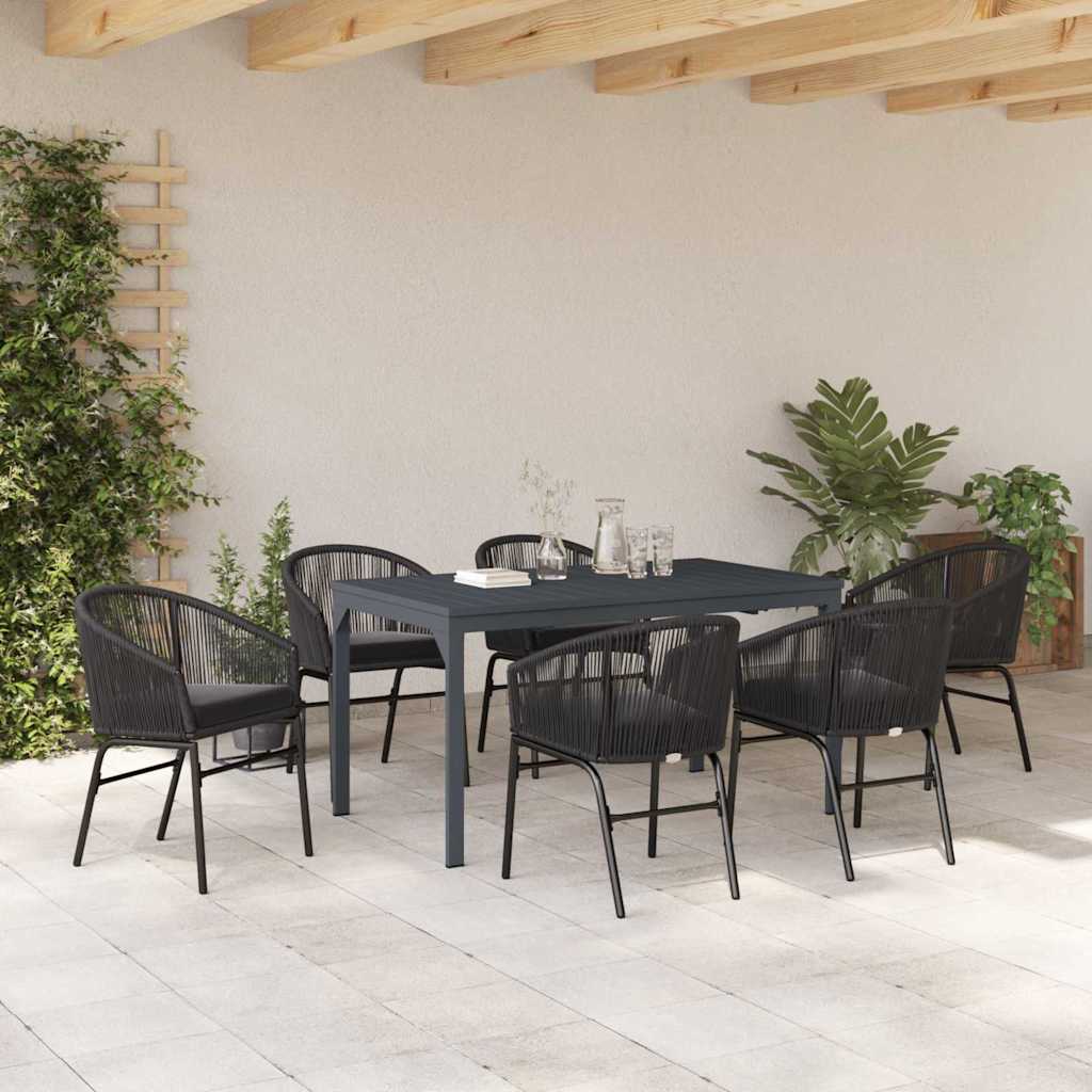 Garten Essgruppe 7 pcs Schwarz Poly-Rattan