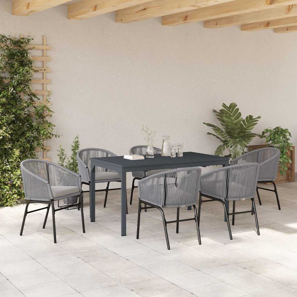 Garten Essgruppe 7 pcs Grau Poly-Rattan