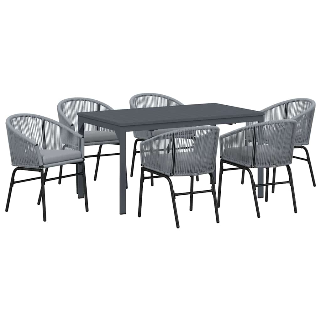 Garten Essgruppe 7 pcs Grau Poly-Rattan