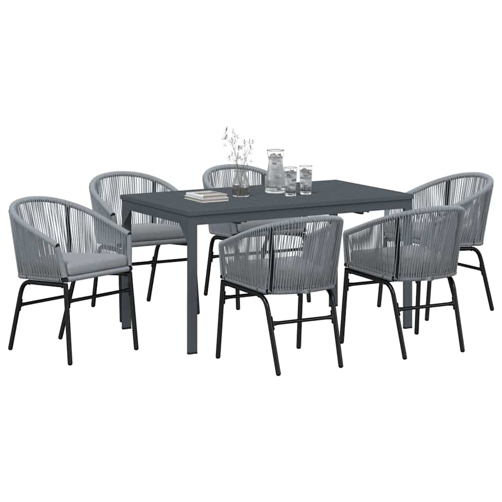 Garten Essgruppe 7 pcs Grau Poly-Rattan