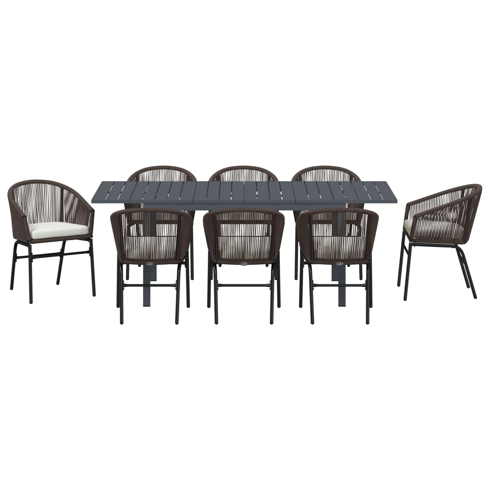 Garten Essgruppe 9 pcs Braun Poly-Rattan