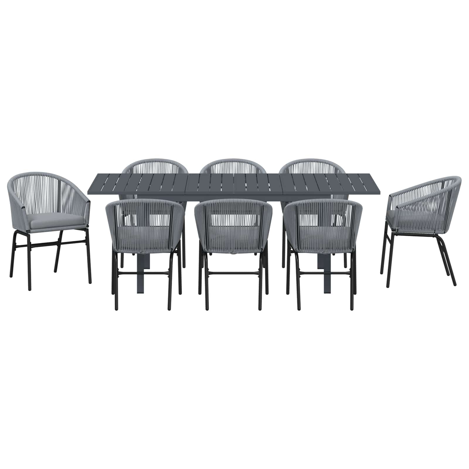 Garten Essgruppe 9 pcs Grau Poly-Rattan
