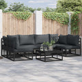 Gartensofa-set mit Kissen 7 pcs Schwarz Aluminium