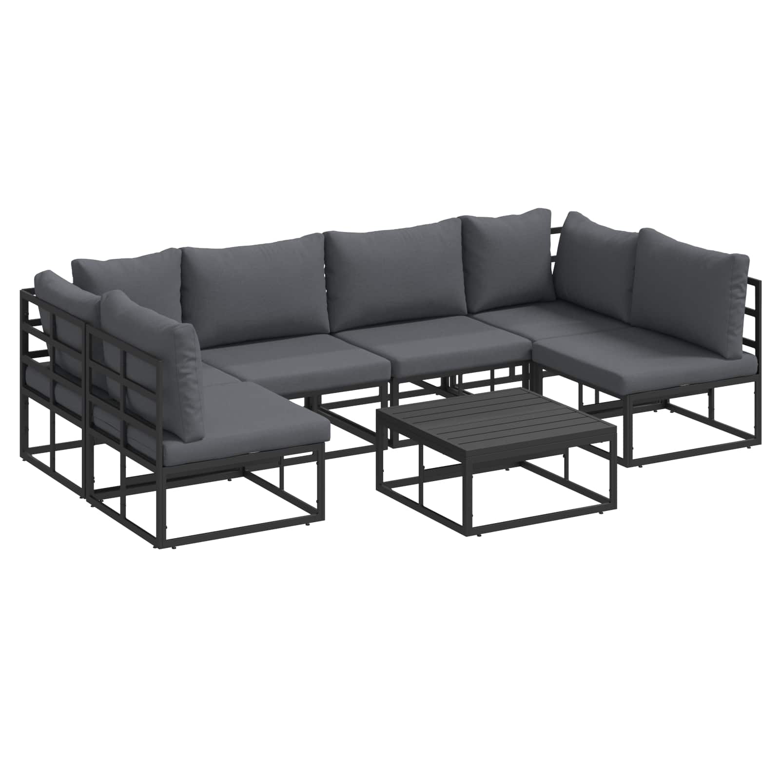 Gartensofa-set mit Kissen 7 pcs Schwarz Aluminium