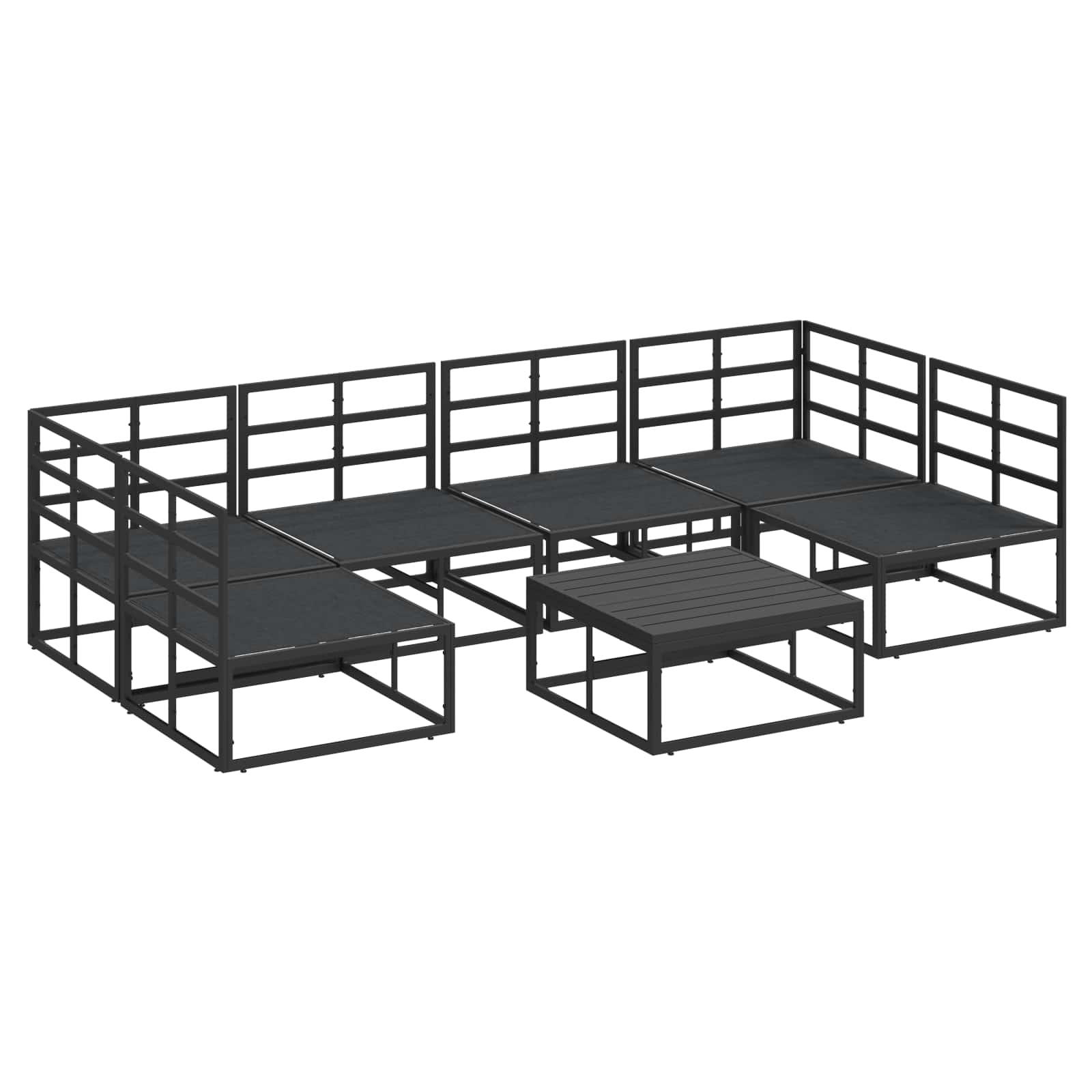 Gartensofa-set mit Kissen 7 pcs Schwarz Aluminium