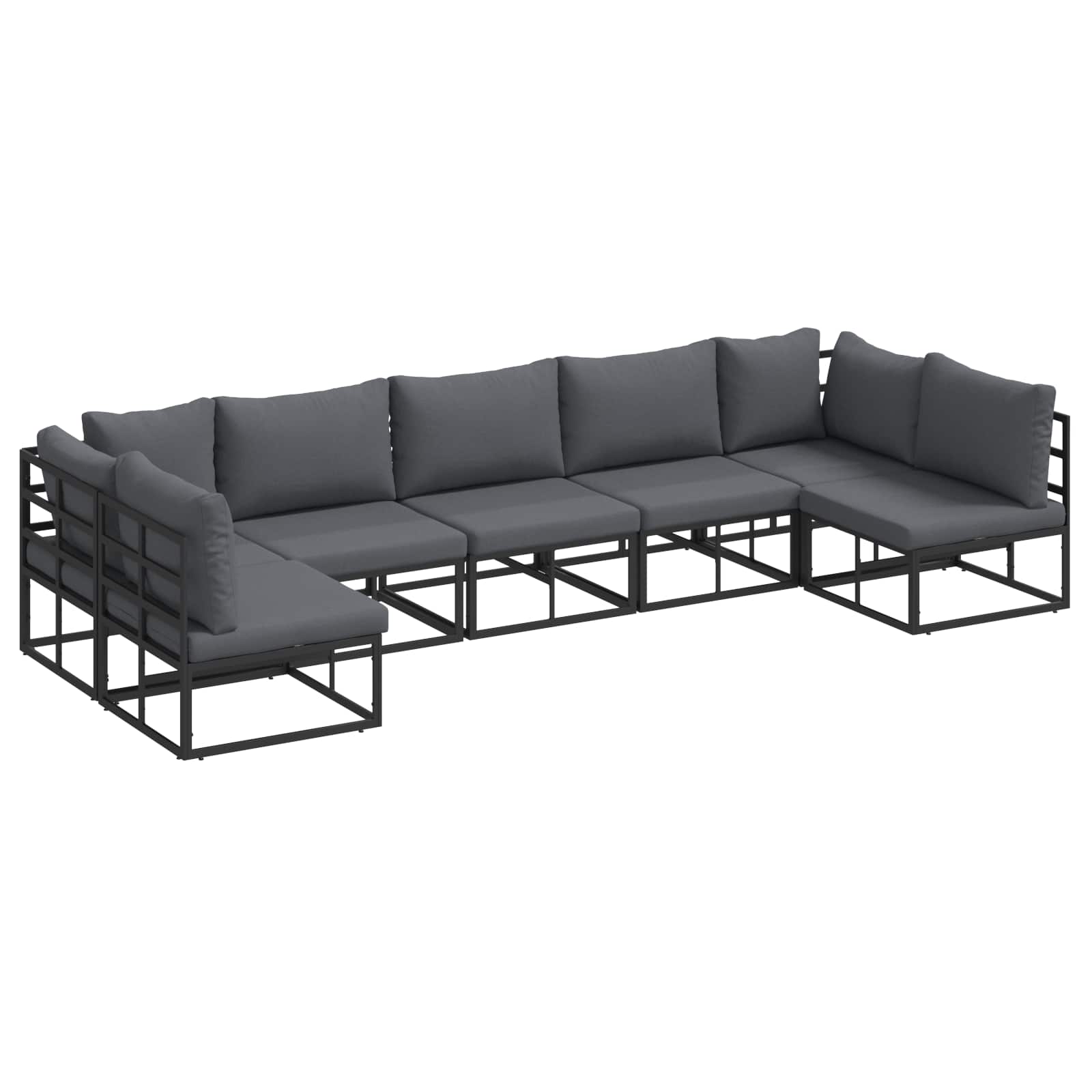 Gartensofa-set mit Kissen 7 pcs Schwarz Aluminium