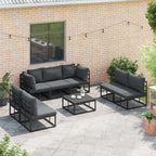 Gartensofa-set mit Kissen 8 pcs Schwarz Aluminium