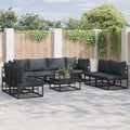 Gartensofa-set mit Kissen 9 pcs Schwarz Aluminium