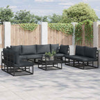 Gartensofa-set mit Kissen 9 pcs Schwarz Aluminium
