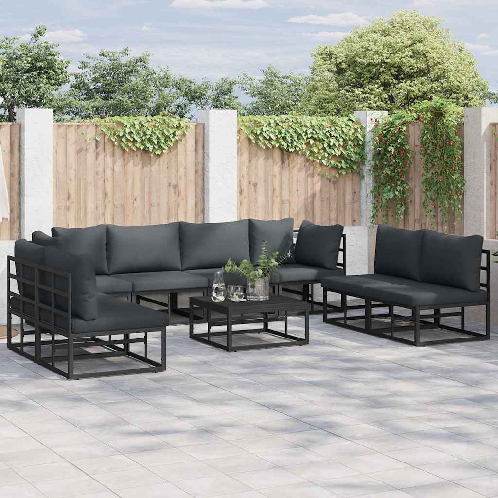 Gartensofa-set mit Kissen 9 pcs Schwarz Aluminium
