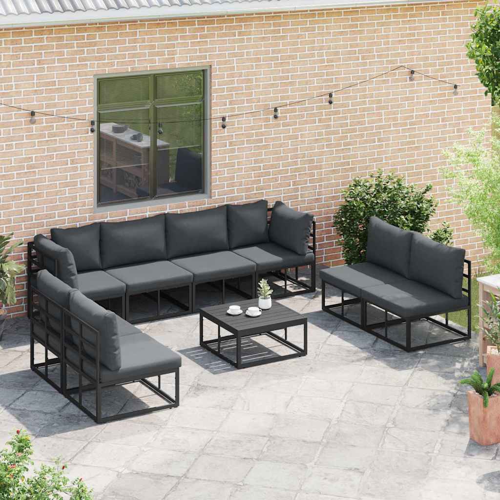 Gartensofa-set mit Kissen 9 pcs Schwarz Aluminium