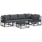 Gartensofa-set mit Kissen 6 pcs Schwarz Aluminium