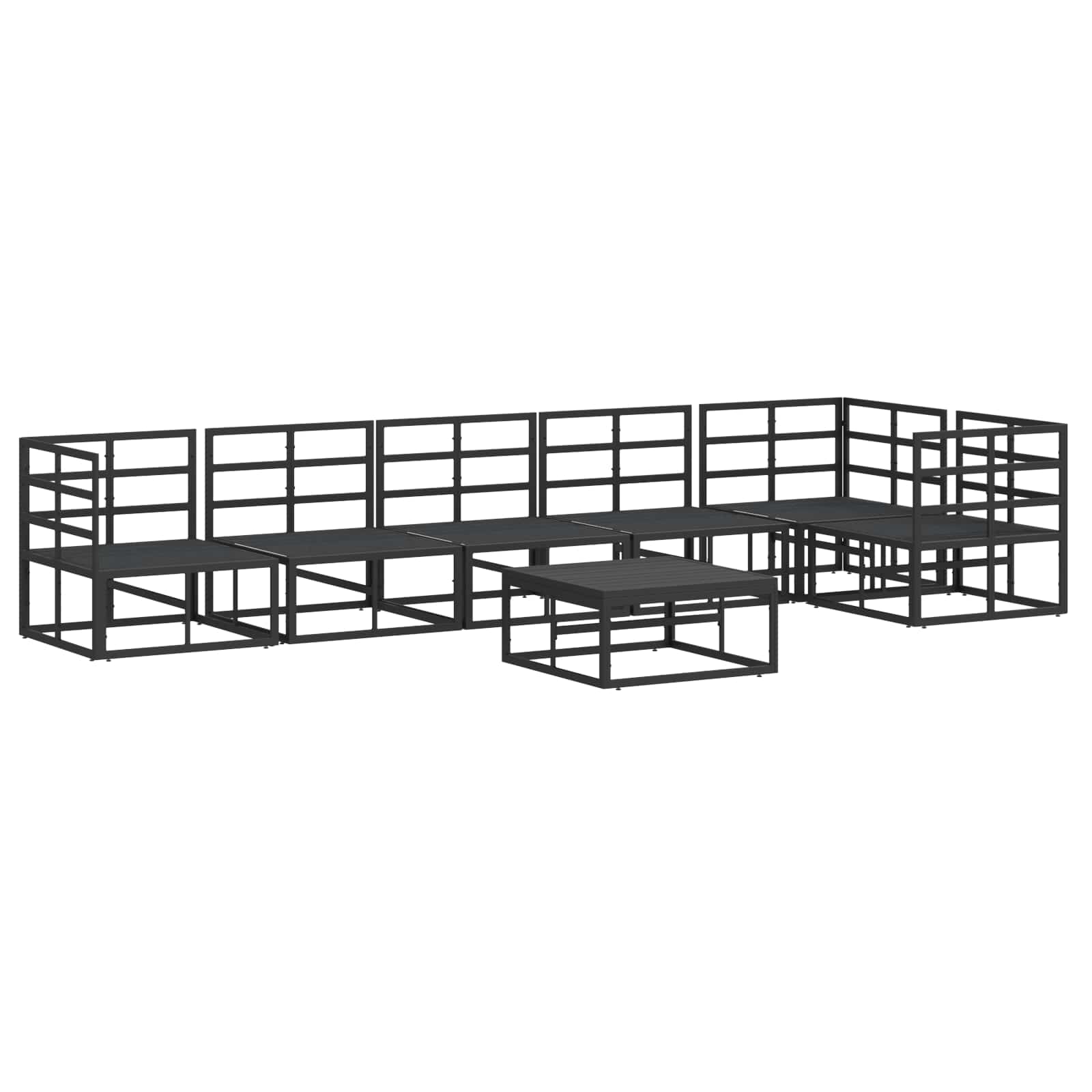 Gartensofa-set mit Kissen 7 pcs Schwarz Aluminium