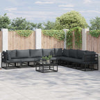 Gartensofa-set mit Kissen 9 pcs Schwarz Aluminium