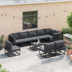Gartensofa-set mit Kissen 9 pcs Schwarz Aluminium