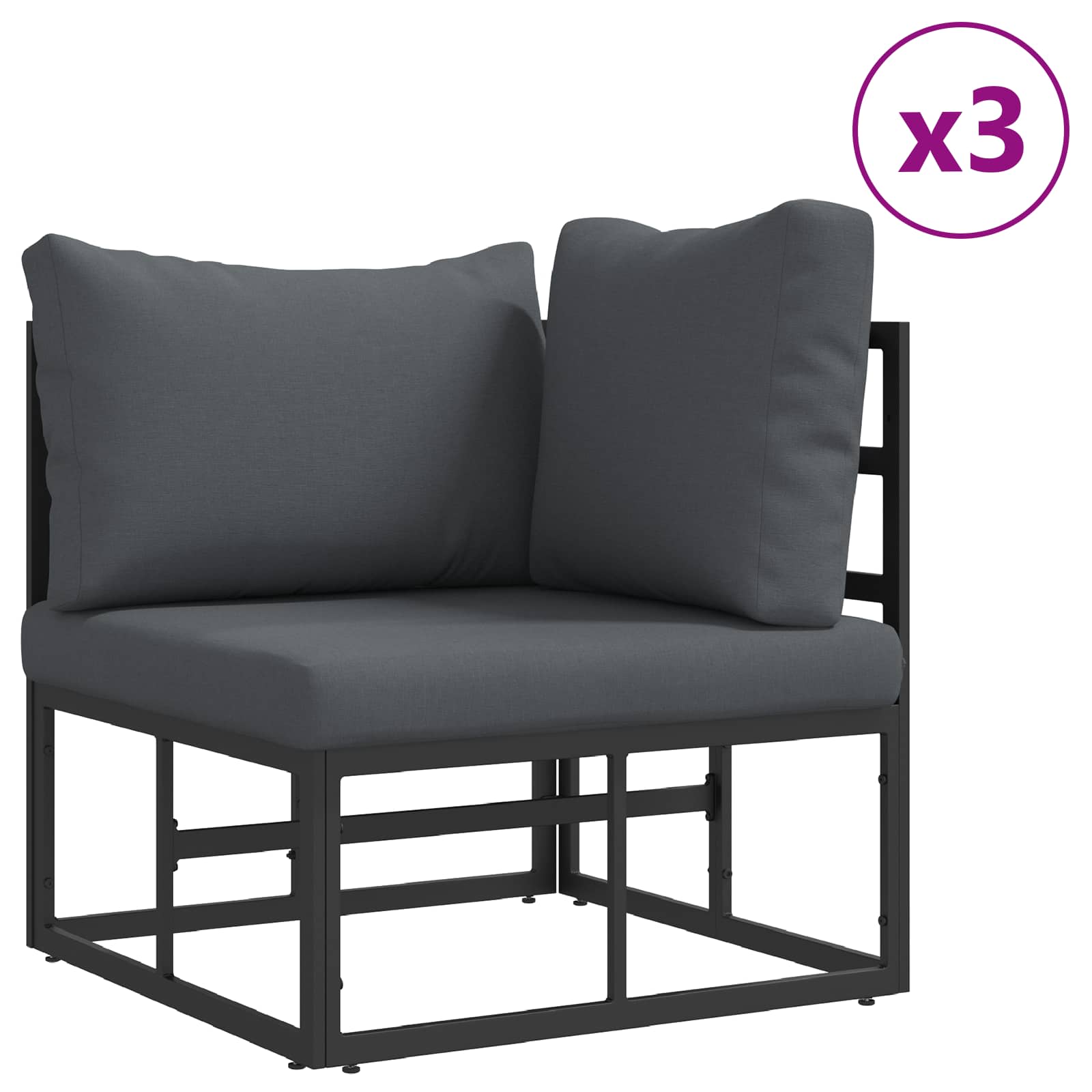 Gartensofa-set mit Kissen 9 pcs Schwarz Aluminium