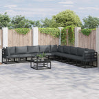 Gartensofa-set mit Kissen 10 pcs Schwarz Aluminium