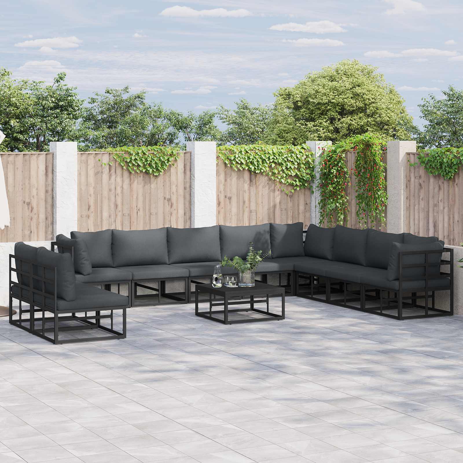 Gartensofa-set mit Kissen 11 pcs Schwarz Aluminium