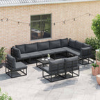 Gartensofa-set mit Kissen 11 pcs Schwarz Aluminium