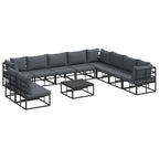 Gartensofa-set mit Kissen 11 pcs Schwarz Aluminium