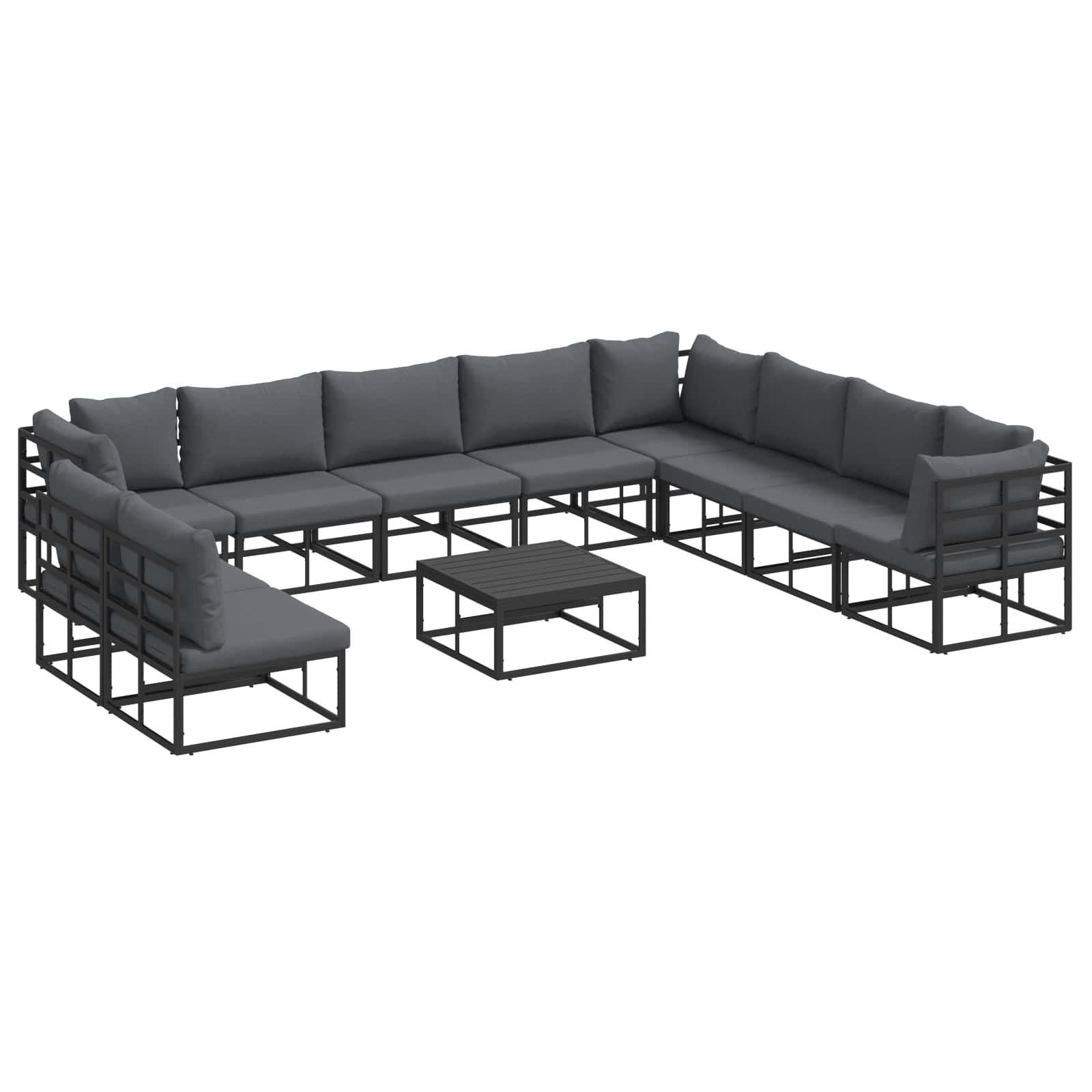 Gartensofa-set mit Kissen 11 pcs Schwarz Aluminium