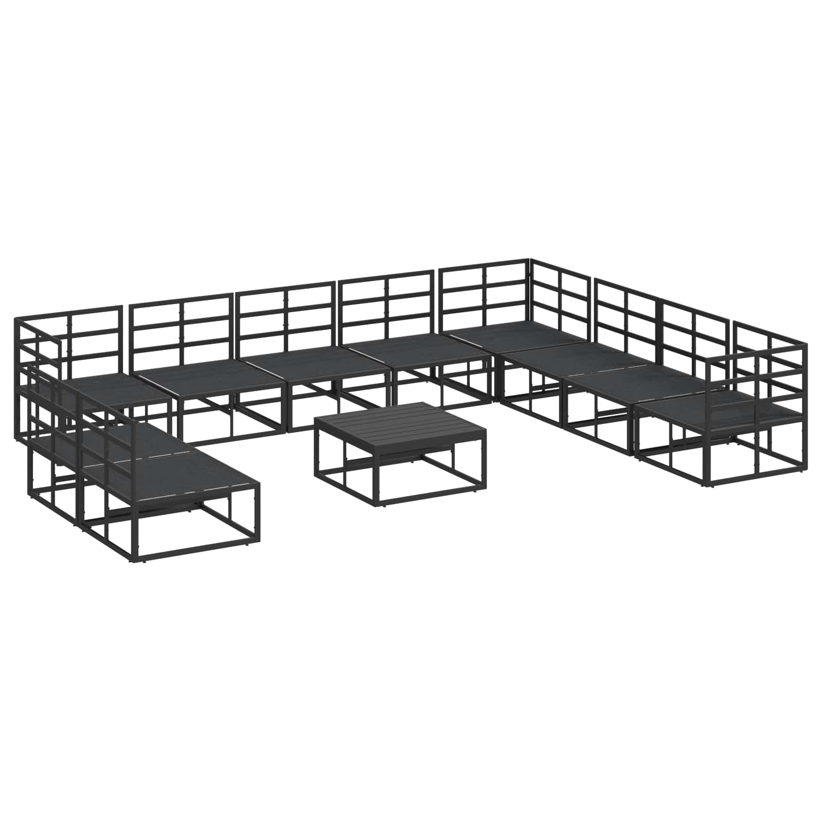 Gartensofa-set mit Kissen 11 pcs Schwarz Aluminium