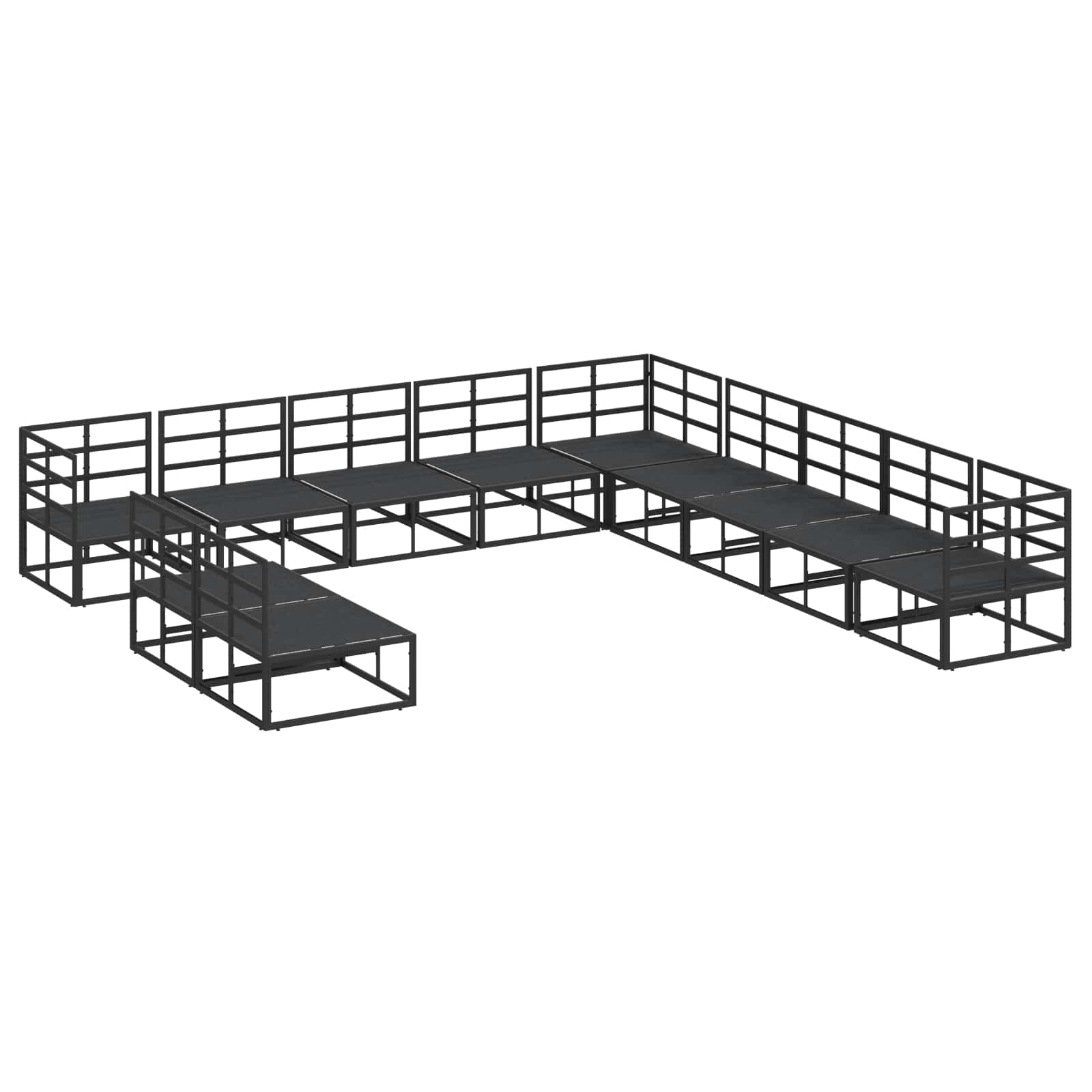 Gartensofa-set mit Kissen 11 pcs Schwarz Aluminium