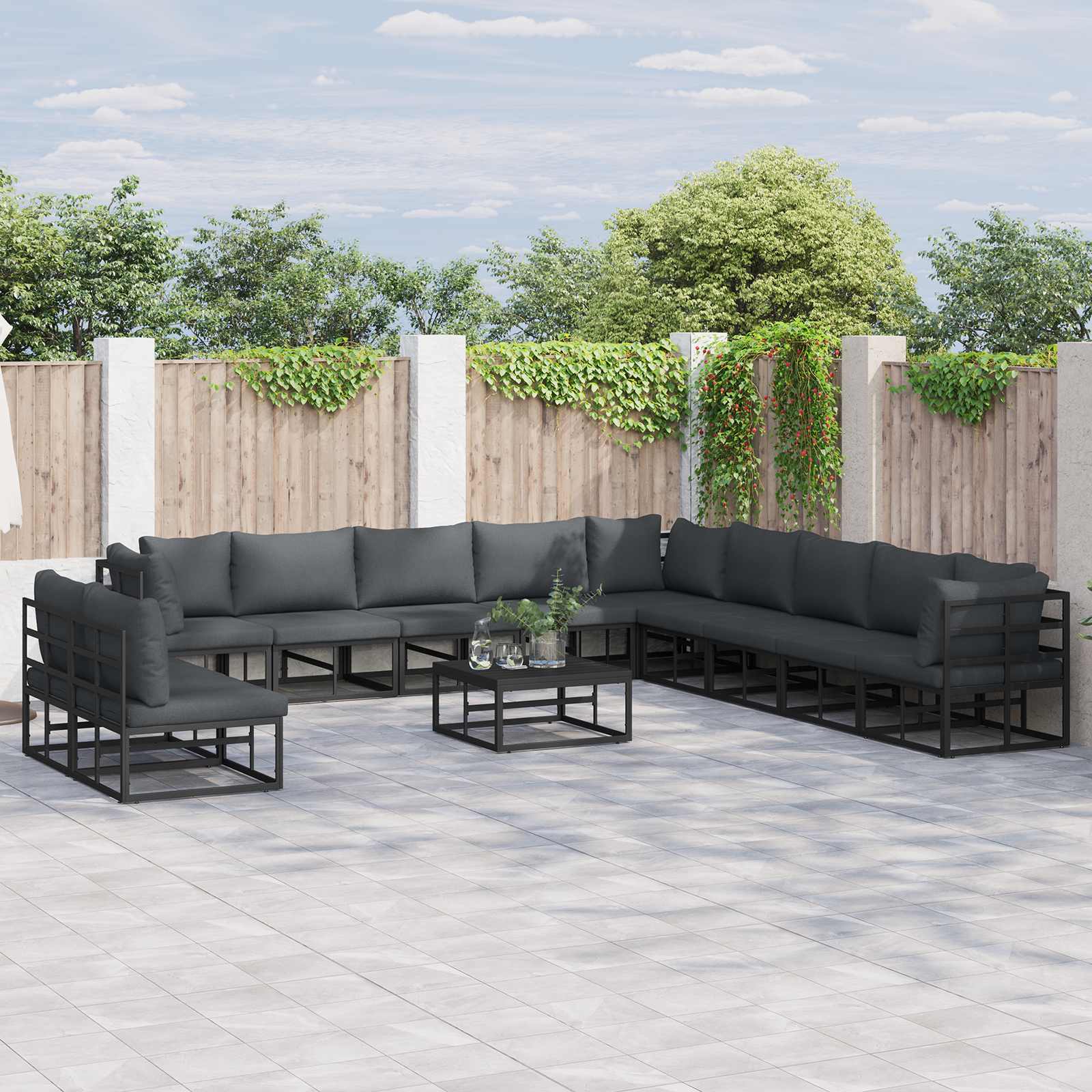 Gartensofa-set mit Kissen 12 pcs Schwarz Aluminium