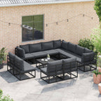 Gartensofa-set mit Kissen 12 pcs Schwarz Aluminium