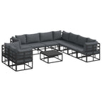 Gartensofa-set mit Kissen 10 pcs Schwarz Aluminium