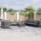 Gartensofa-set mit Kissen 11 pcs Schwarz Aluminium