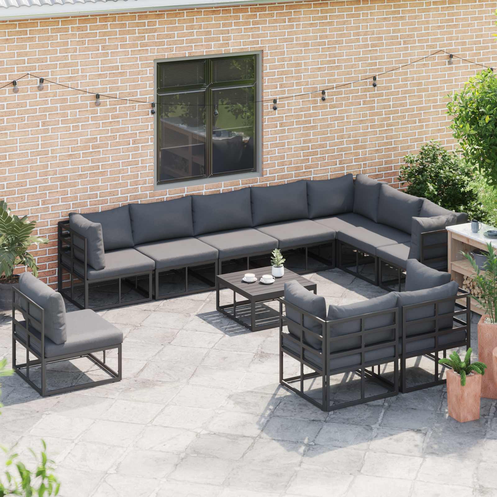 Gartensofa-set mit Kissen 11 pcs Schwarz Aluminium