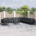 Gartensofa-set mit Kissen 11 pcs Schwarz Aluminium
