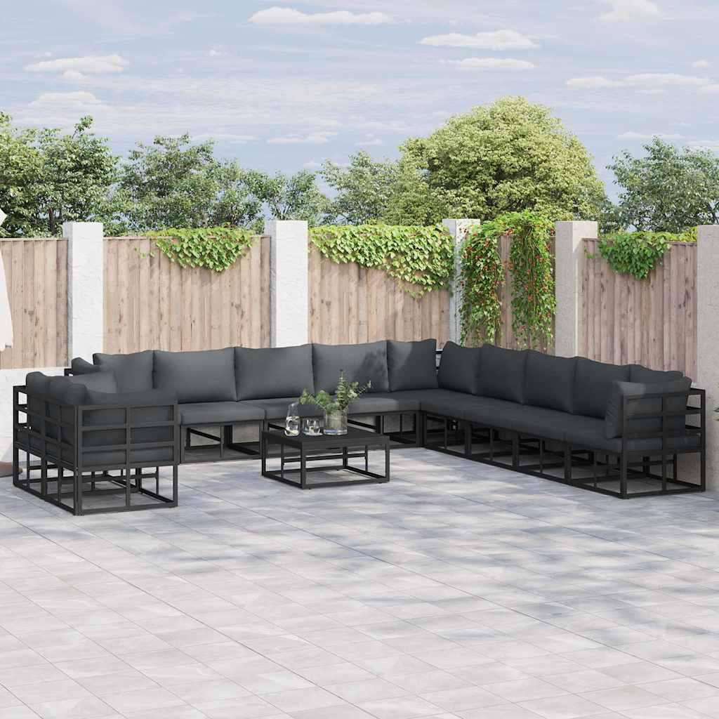 Gartensofa-set mit Kissen 11 pcs Schwarz Aluminium