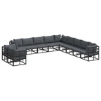 Gartensofa-set mit Kissen 11 pcs Schwarz Aluminium