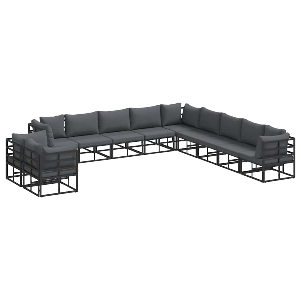Gartensofa-set mit Kissen 11 pcs Schwarz Aluminium